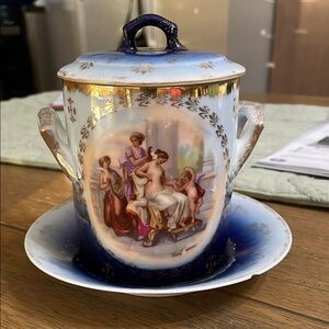 Vtg Victoria Austria Maidens In Courtyard Kaufmann Condensed Milk Porcelain Jar